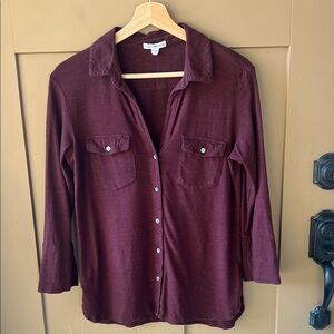 Standard James Perse 100% Cotton Sz2=L Essential Burgundy Button Down Knit Top